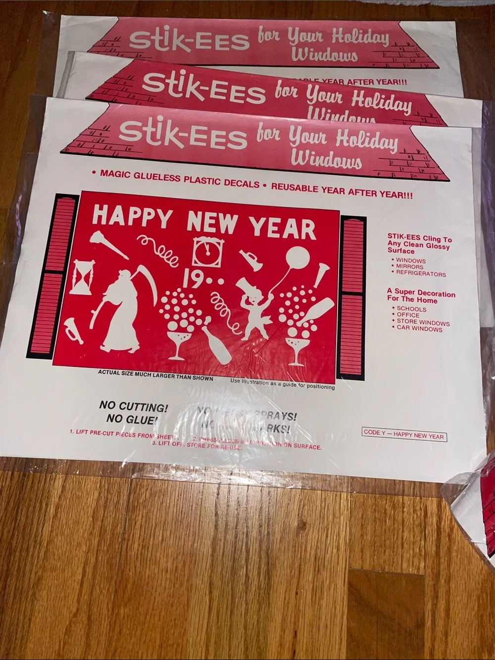 Vintage Christmas New Years Stik EES Window Cling Sticker Decals Lot of 6